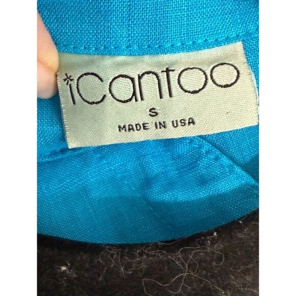 ICANTOO Bright Blue Linen Button Tunic Casual Career Resort Long Sleeve Small - Picture 5 of 14
